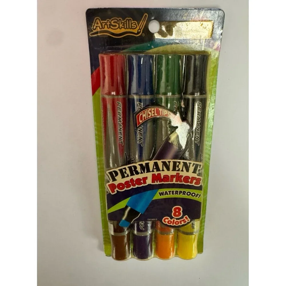 VTG 2007 Art Skills Permanent Waterproof Poster Markers Chisel Tip 8 Pack New